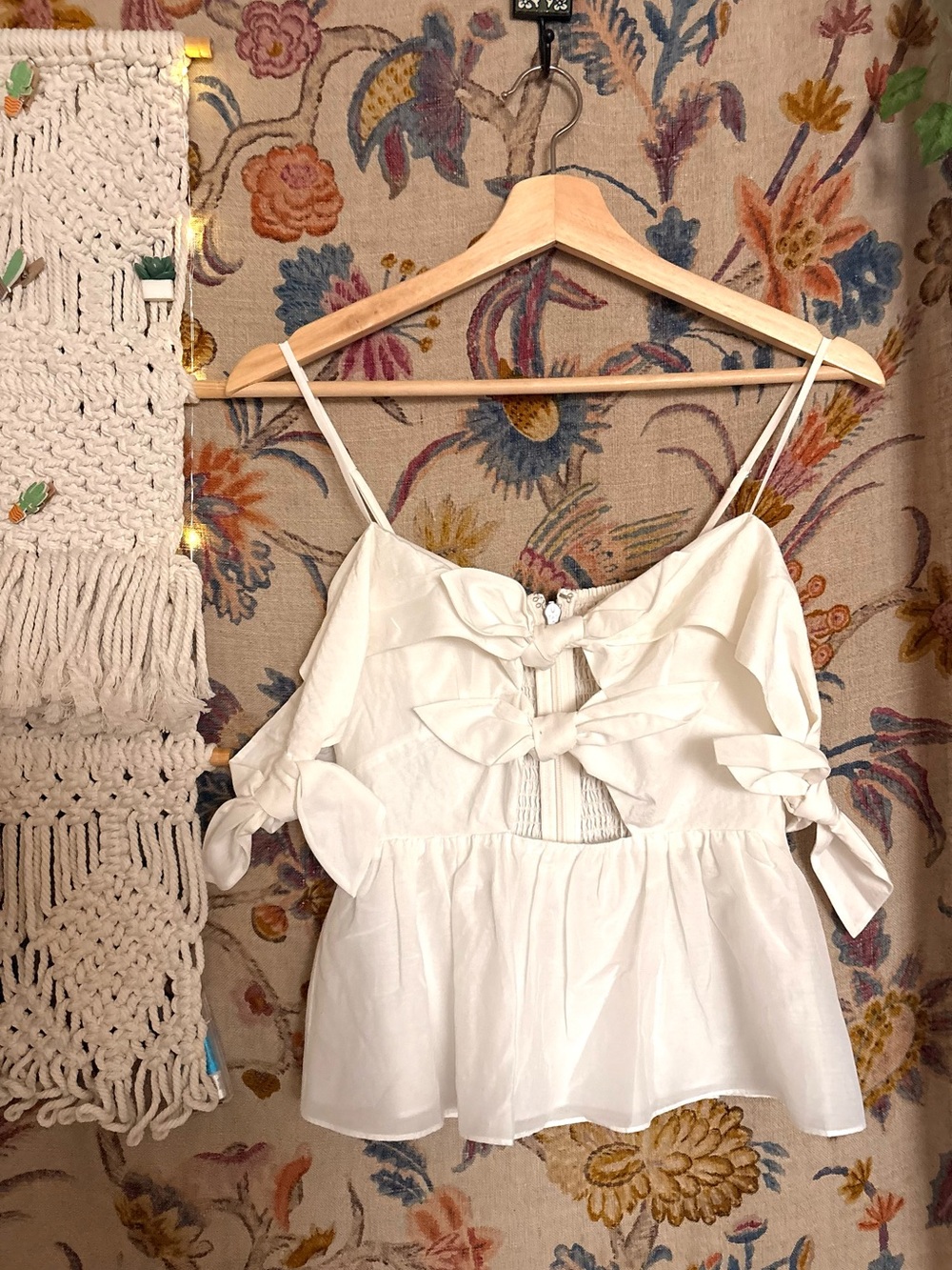 Rebecca Taylor White Bow-Front Peplum Crop Top